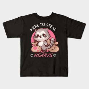 Here to Steal Hearts Funny Valentines Day Racoon Kids T-Shirt